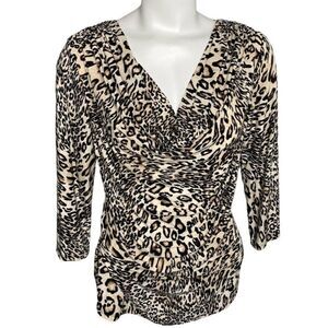 A Dressing Woman Animal Print Stretch Knit Cowl Top Sz Medium NEW